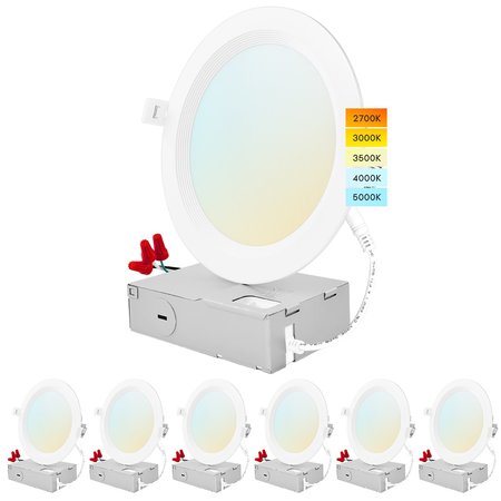 LUXRITE 6 Inch Ultra Thin LED Recessed Downlights 5 CCT Selectable 2700K-5000K 14W 1150LM Dimmable 6-Pack LR23732-6PK